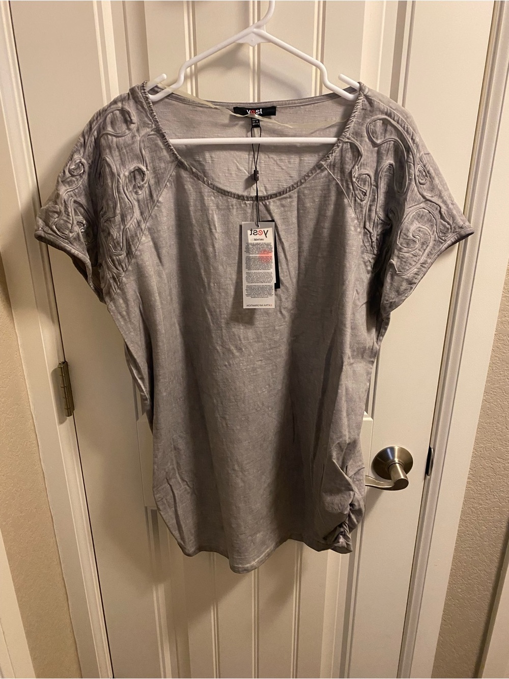 NWT Yest L Top Gray Tie Dye Shirt Large Lg Short Sleeve